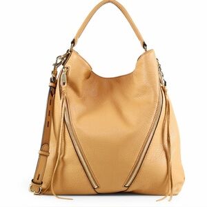 Rebecca Minkoff Tan Leather Hobo Bag with fringe tassels